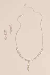 David's Bridal Double Drop Crystal Earring and Necklace Set