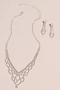 David's Bridal Deep V Scalloped Necklace and Earring Set