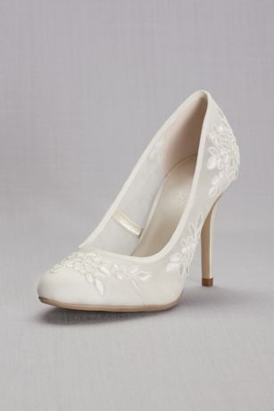 Round-Toe Mesh Pumps with Corded Lace 