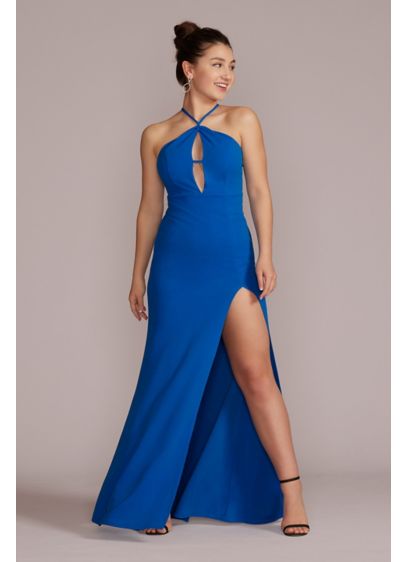 Cutout Scuba Crepe Halter Gown with Skirt Slit - Let's face the facts, you'll be the talk