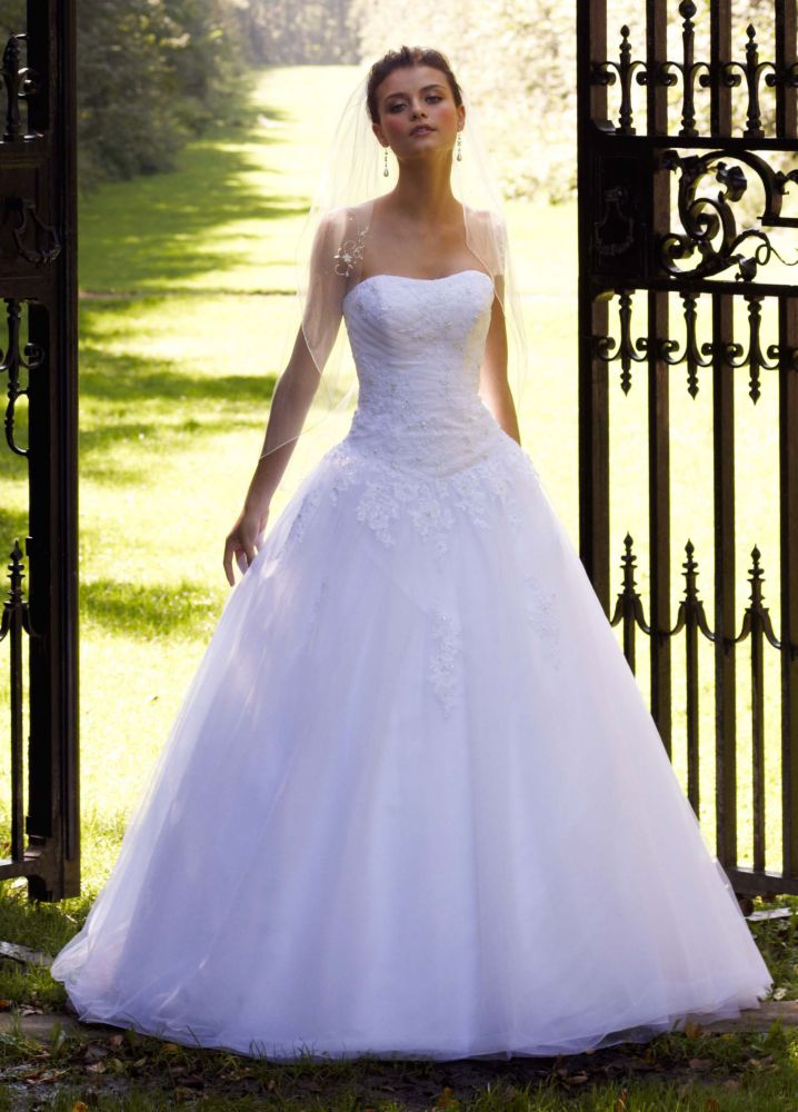 SAMPLE: Strapless Tulle Ball Gown Wedding Dress with Lace ...
