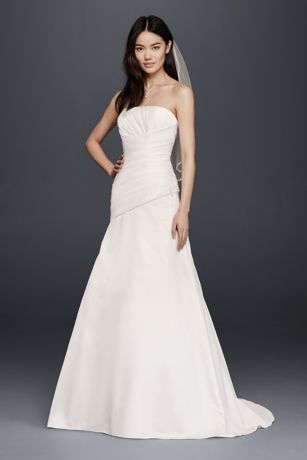 white satin strapless wedding dress