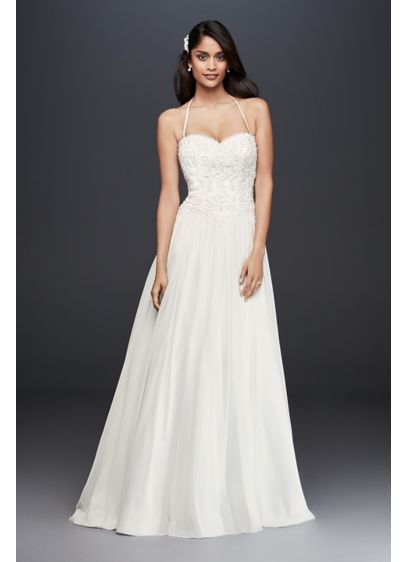 As Is Basque Waist Lace And Chiffon Wedding Dress David S Bridal
