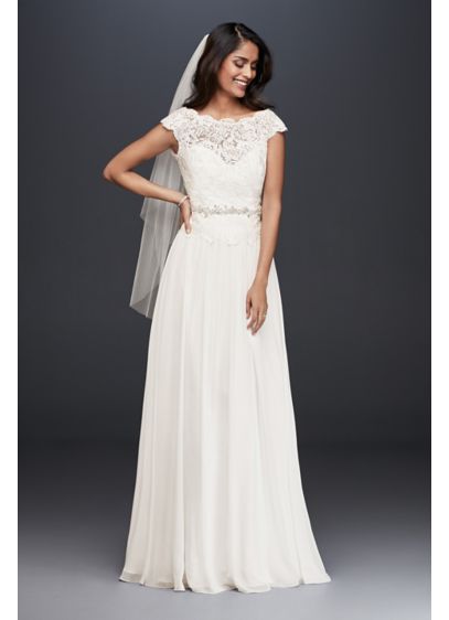 As Is Illusion Lace Chiffon A Line Wedding Dress David s As Is Illusion Lace Chiffon A Line Wedding Dress David s