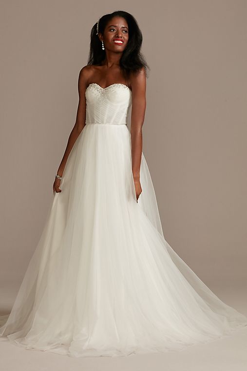  As Is Pleated Bodice Tulle Strapless Wedding Dress