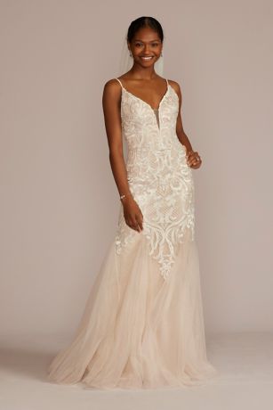 Picture of Plunging V-Neck Wedding Gown with Godet Skir