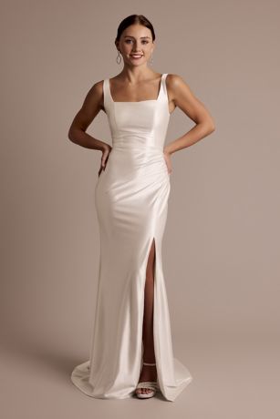 Picture of As Is Sculpting Satin Square Neck Tank Wedding Dre