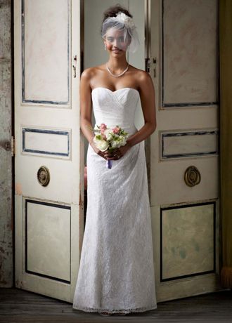 david's bridal strapless lace dress