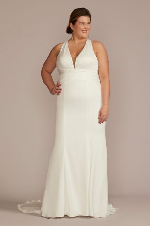 Picture of Crepe Back Satin Sheath Plus Size Wedding Dr