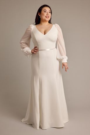 Picture of Long Sleeve Crepe Mermaid Wedding Dress