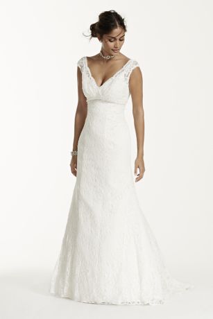 all over beaded lace trumpet wedding dress