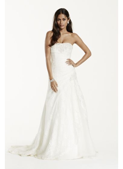 Strapless Lace A line Gown with Side Split David s Bridal Strapless Lace A line Gown with Side Split David s Bridal