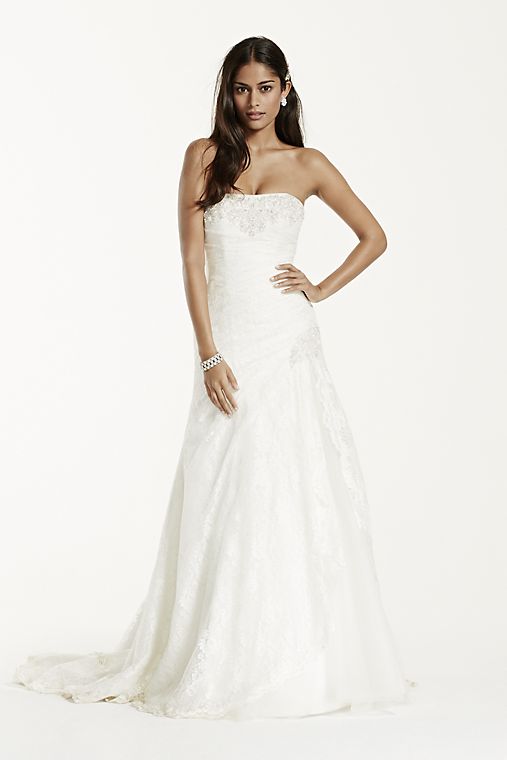  Strapless Lace A-line Gown with Side Split