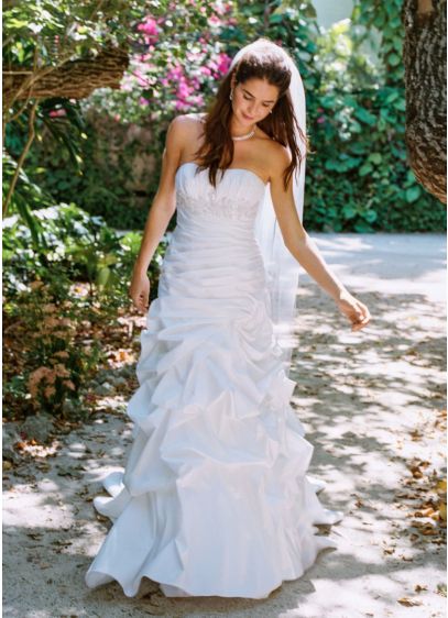 Strapless Taffeta Gown with Pick Up Swirl Skirt | David's Bridal