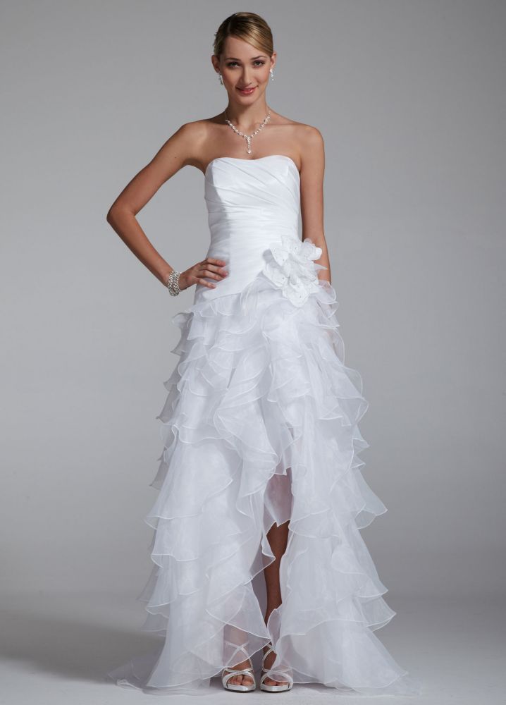 David's Bridal SAMPLE: Strapless Taffeta High Low Ruffle Skirt Wedding ...