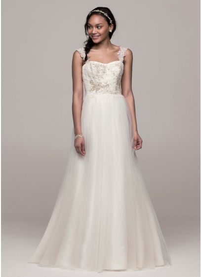 Tank Tulle A Line Wedding Dress with Lace Details David Tank Tulle A Line Wedding Dress with Lace Details David
