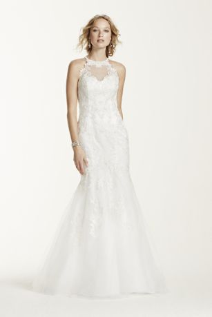 jewel lace and tulle illusion neck wedding dress