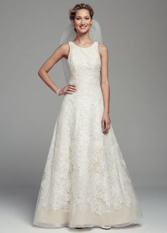 oleg cassini high neck tank lace wedding dress