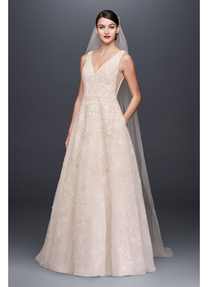 As Is Appliqued Lace Overlay A Line Wedding Dress David As Is Appliqued Lace Overlay A Line Wedding Dress David