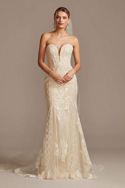  As Is Beaded Scroll and Lace Mermaid Wedding Dress