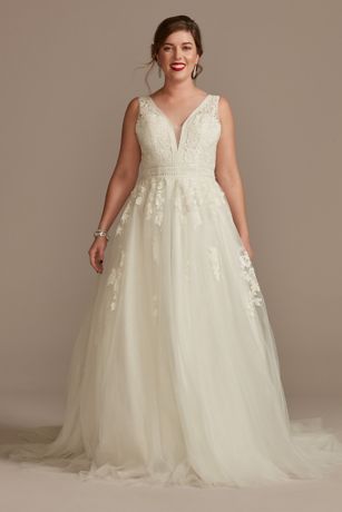 Picture of Embroidered V-Neck Wedding Dress with Tulle Skirt