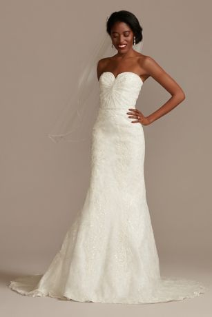 Picture of Shirred Lace Strapless Wedding Dress