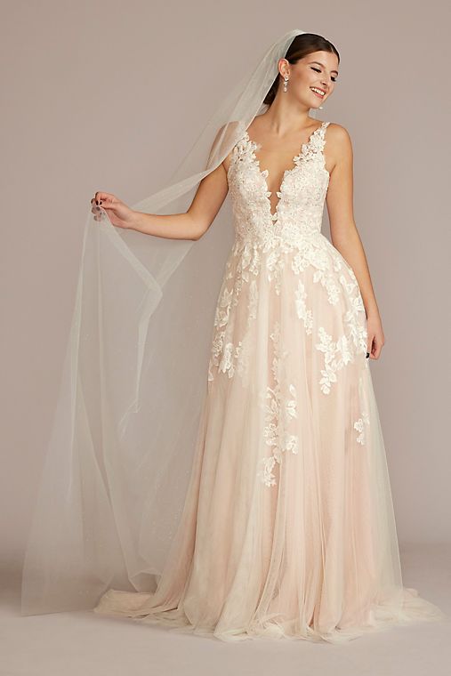  As Is Illusion Plunge V-Neck Lace Wedding Gown