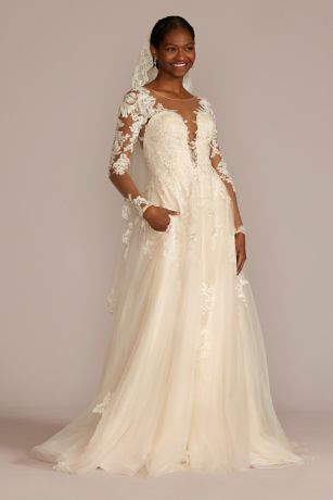 Picture of As Is Illusion Button Back Lace Applique Wedding G