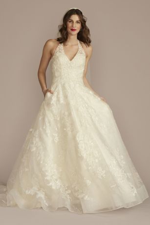 Picture of As Is Halter Beaded Lace Ball Gown Wedding Dress