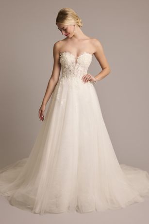 Picture of 3D Floral Plunging Strapless Tulle Ball Gown