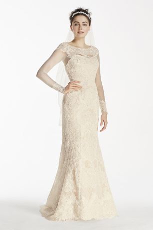 oleg cassini illusion long sleeve wedding dress
