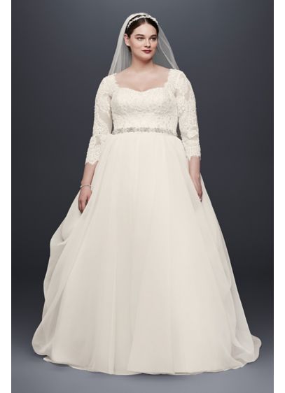 As Is Plus Size 3 4 Lace Sleeved Wedding Dress David s As Is Plus Size 3 4 Lace Sleeved Wedding Dress David s