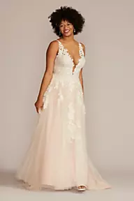  As Is Illusion Plunge Lace Plus Size Wedding Gown