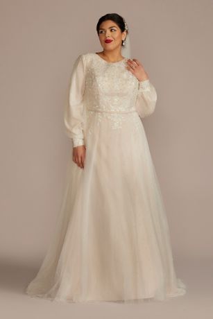 Picture of As Is Long Sleeve Pearl Tulle Modest Wedding Dress
