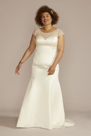 Picture of Beaded Cap Sleeve Satin Mermaid Wedding Dres
