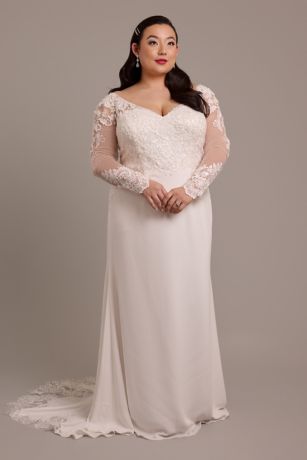 Picture of Long Sleeve Crepe Sheath Dress with Lace App