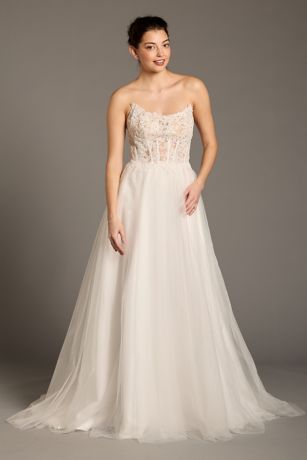 Picture of Strapless Lace Tulle Ball Gown Wedding Dress