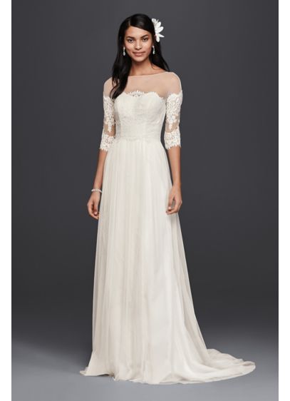 As Is Wedding Dress with Lace Sleeves David s Bridal As Is Wedding Dress with Lace Sleeves David s Bridal