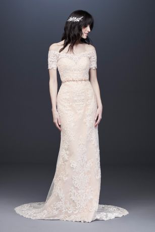As Is Off the Shoulder Lace Sheath Wedding Dress | David's Bridal