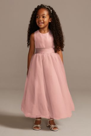 Picture of Satin Flower Girl Dress with Tulle Skirt