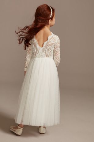 Picture of Scalloped V-Back Lace A-Line Flower Girl Dre