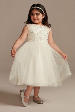 Picture of Beaded Bodice Cap Tulle Flower Girl Dress