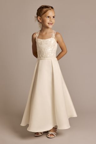 Picture of As Is Lace Applique Sleeveless Satin Flower Girl D