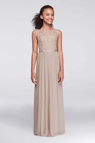 Picture of Cap Sleeve Lace and Mesh Long Girls Dress