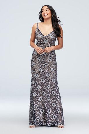 scalloped floral lace dress Blue Multi Scallop Cutout Floral Lace Dress – SSYS main image 0