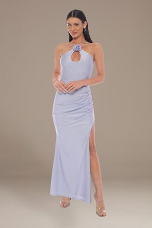 Crystal Strap Sculpting Satin Rosette Sheath Dress | David's Bridal