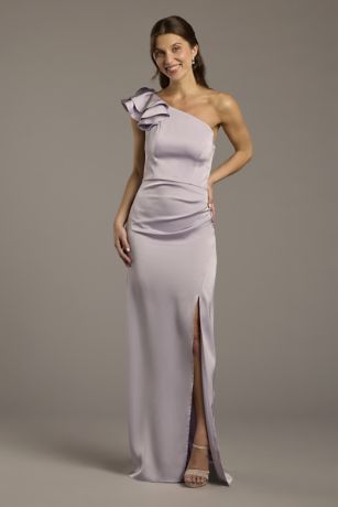 Picture of One-Shoulder Satin Rosette Sheath Dress