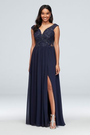 Picture of As Is Off-the-Shoulder Metallic Lace and Chiffon G