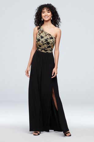 Picture of Strappy One-Shoulder Jersey Lace Sheath