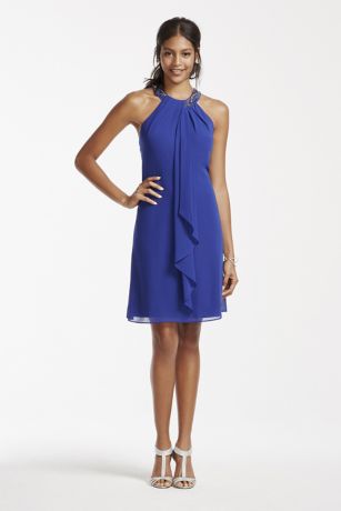 Picture of Beaded Halter Short Chiffon Draped Dress